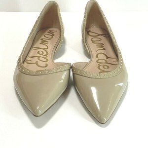 Sam Edelman Womens Studded Patent Leather Tan Beige Pointed Flat Sz 9.5